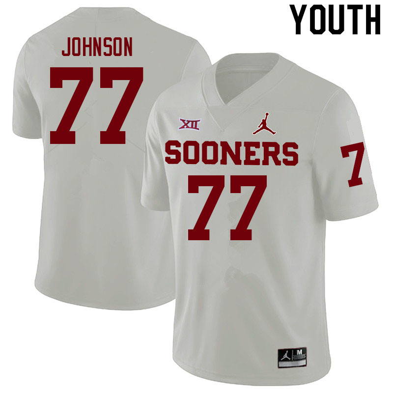 Youth #77 Jeffery Johnson Oklahoma Sooners College Football Jerseys Sale-White - Click Image to Close